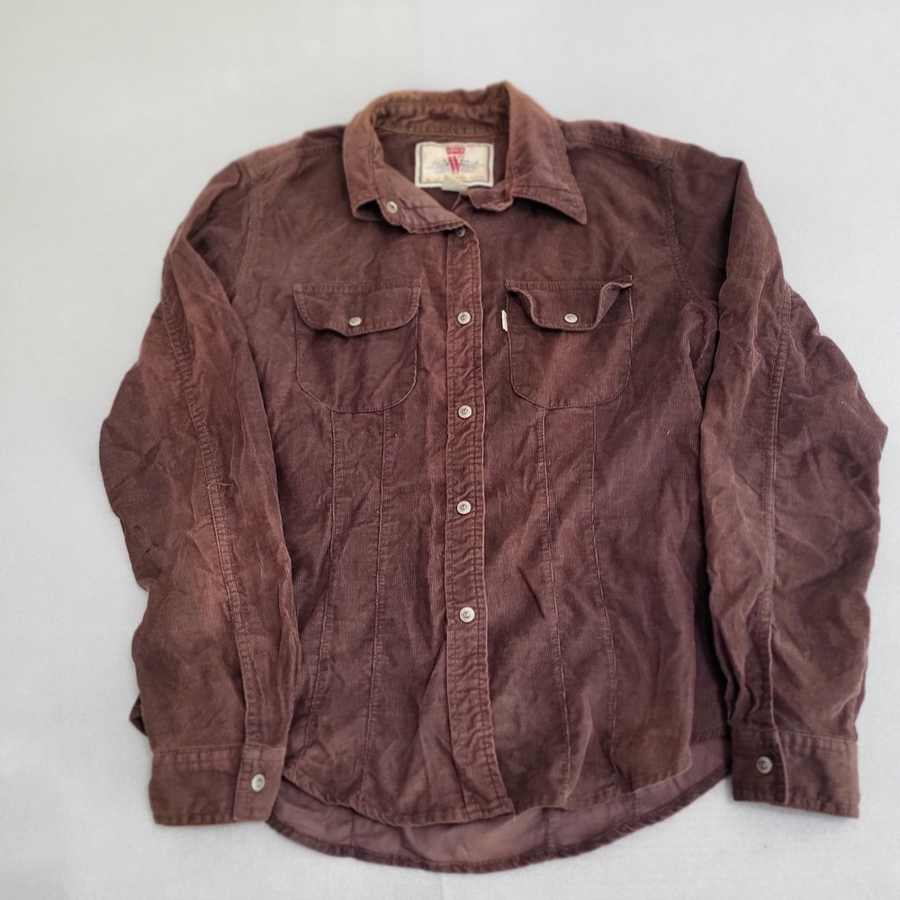 VTG Levi's Brown Corduroy Long Sleeve Snap Front Women's Shirt Size M Hong Kong